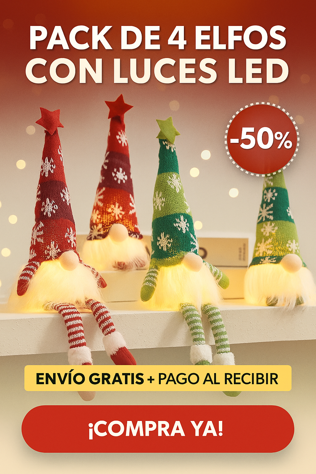 PACK DE 2 Elfos Decorativos sentados con Luces 🌲🧝‍♂️¡Haz que tu hogar brille con la magia de la Navidad✨